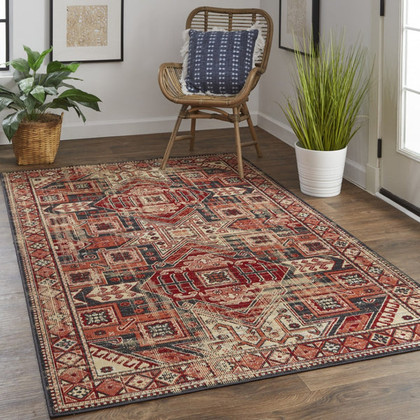HomeRoots 10' Striking Red Tan and Black Abstract Area Rug - Durable, Stain Resistant Design for High-Traffic Rooms 10' X 13' 514636