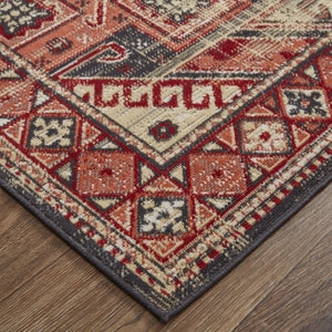 HomeRoots 10' Striking Red Tan and Black Abstract Area Rug - Durable, Stain Resistant Design for High-Traffic Rooms 10' X 13' 514636