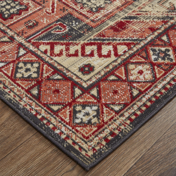 HomeRoots 10' Striking Red Tan and Black Abstract Area Rug - Durable, Stain Resistant Design for High-Traffic Rooms 10' X 13' 514636