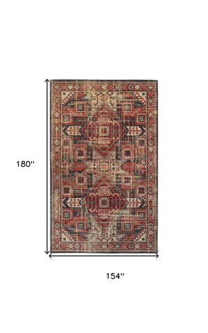 Homeroots 13' X 15' Red And Black Aztec Distressed Indoor Outdoor Area Rug  Polypropylene 514638