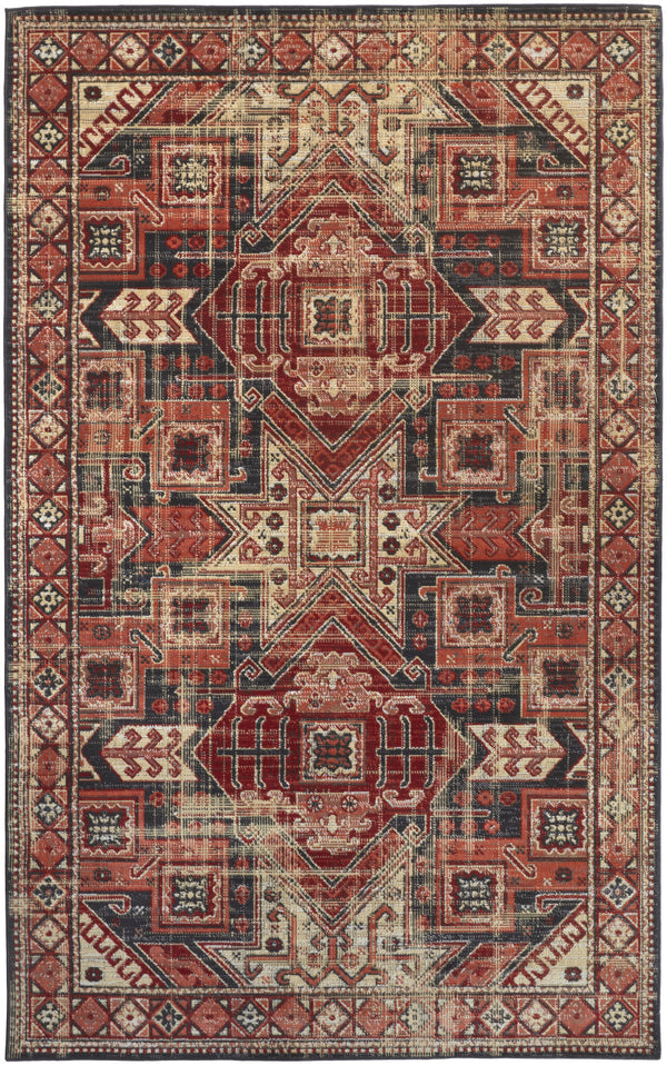 Homeroots 13' X 15' Red And Black Aztec Distressed Indoor Outdoor Area Rug  Polypropylene 514638