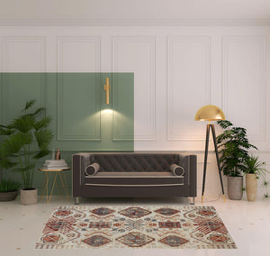 Homeroots 5' X 8' Ivory Red And Tan Abstract Power Loom Distressed Stain Resistant Area Rug Ivory,Red,Tan Polypropylene 514646