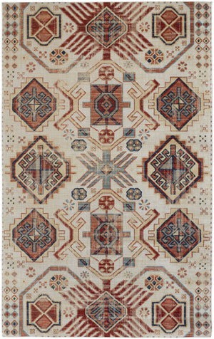 Homeroots 7' X 10' Ivory Red And Tan Abstract Power Loom Distressed Stain Resistant Area Rug Ivory,Red,Tan Polypropylene 514647