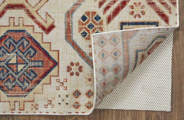 Homeroots 7' X 10' Ivory Red And Tan Abstract Power Loom Distressed Stain Resistant Area Rug Ivory,Red,Tan Polypropylene 514647