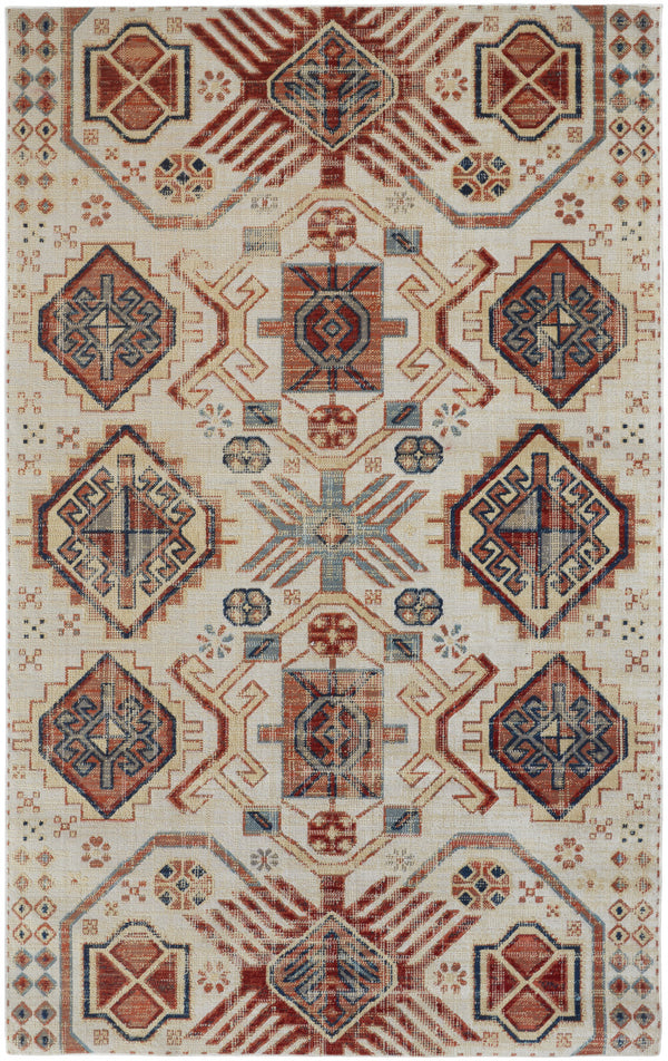 Homeroots 8' X 11' Ivory Red And Tan Abstract Power Loom Distressed Stain Resistant Area Rug Ivory,Red,Tan Polypropylene 514648