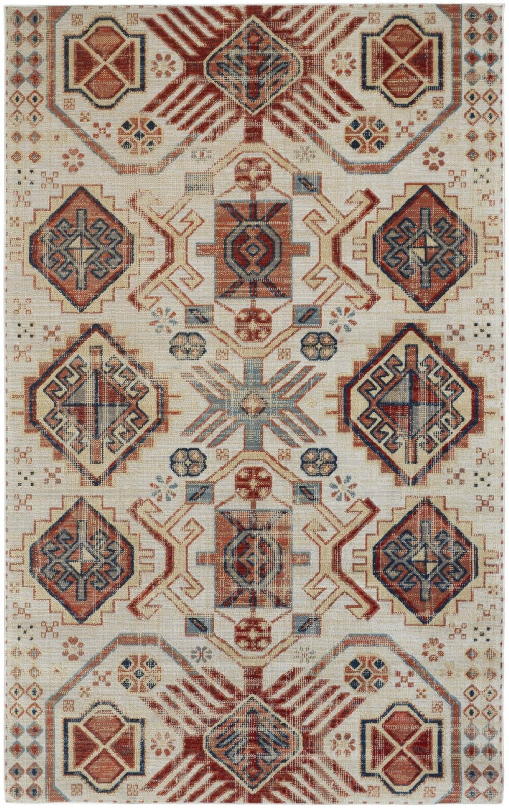 HomeRoots 10' Southwestern Distressed Area Rug in Red and Ivory – Durable, Stain-Resistant for High-Traffic Homes 10' X 13' 514649