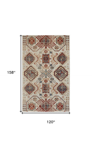 HomeRoots 10' Southwestern Distressed Area Rug in Red and Ivory – Durable, Stain-Resistant for High-Traffic Homes 10' X 13' 514649