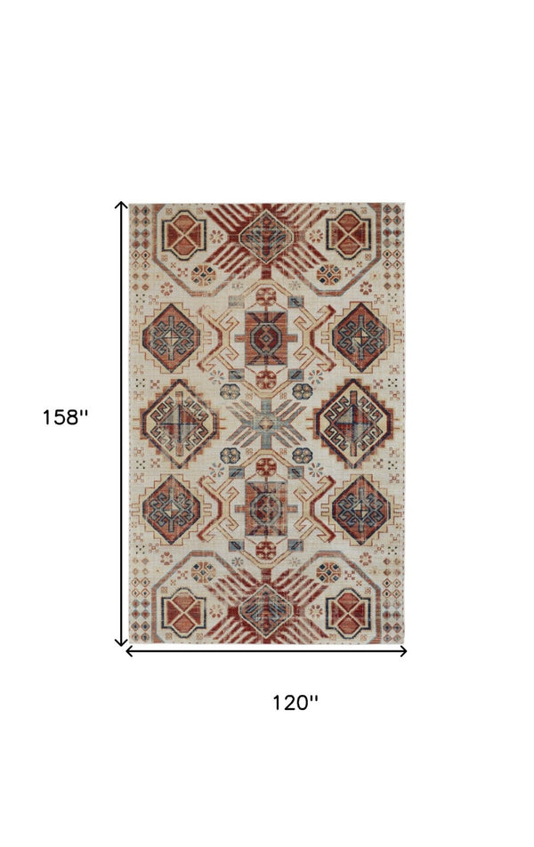 HomeRoots 10' Southwestern Distressed Area Rug in Red and Ivory – Durable, Stain-Resistant for High-Traffic Homes 10' X 13' 514649