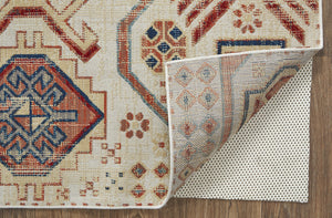 Homeroots 10' X 13' Ivory Red And Tan Abstract Power Loom Distressed Stain Resistant Area Rug Ivory,Red,Tan Polypropylene 514649