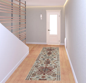 Homeroots 8' Ivory Red And Tan Abstract Power Loom Distressed Stain Resistant Runner Rug Ivory,Red,Tan Polypropylene 514650