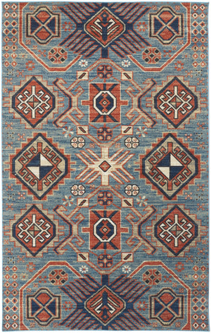Homeroots 8' X 11' Blue Red And Tan Abstract Power Loom Distressed Stain Resistant Area Rug Blue,Red,Tan Polypropylene 514655