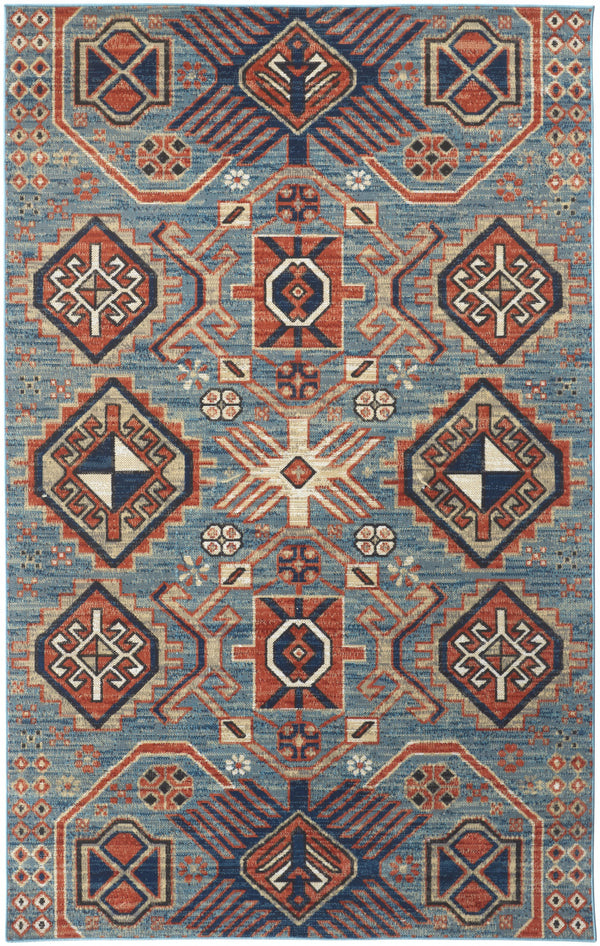 Homeroots 10' X 13' Blue Red And Tan Abstract Power Loom Distressed Stain Resistant Area Rug Blue,Red,Tan Polypropylene 514656
