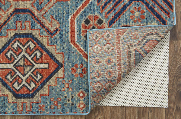 Homeroots 10' X 13' Blue Red And Tan Abstract Power Loom Distressed Stain Resistant Area Rug Blue,Red,Tan Polypropylene 514656