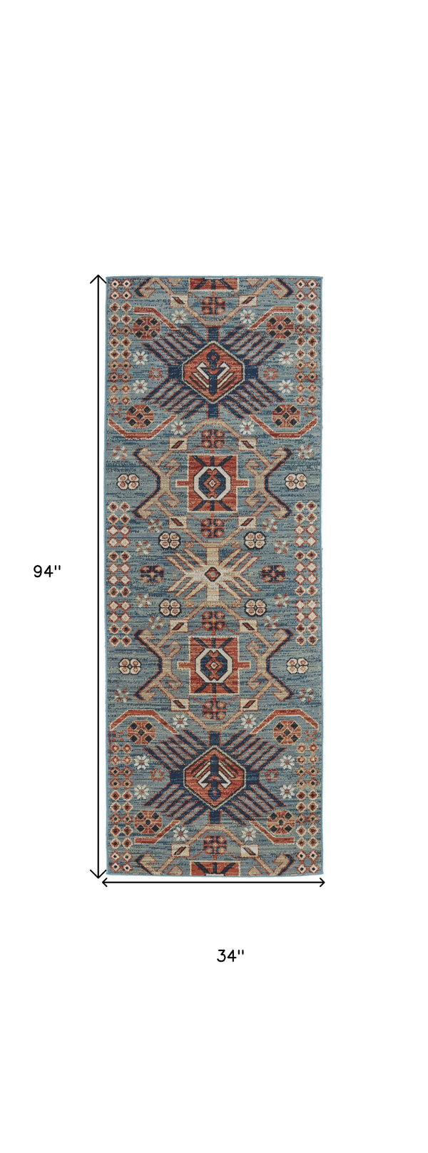 Homeroots 8' Blue Red And Tan Abstract Power Loom Distressed Stain Resistant Runner Rug Blue,Red,Tan Polypropylene 514657