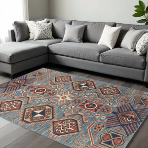 HomeRoots 10' Southwestern Distressed Area Rug in Red and Ivory – Durable, Stain-Resistant for High-Traffic Homes 13' X 15' 514658
