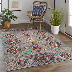 Homeroots 13' X 15' Abstract Power Loom Distressed Area Rug Blue,Red,Tan Polypropylene 514658