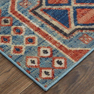 Homeroots 13' X 15' Abstract Power Loom Distressed Area Rug Blue,Red,Tan Polypropylene 514658