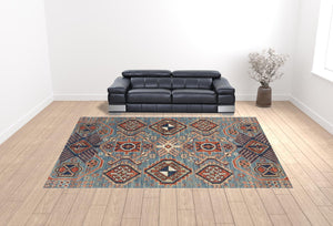 Homeroots 13' X 15' Abstract Power Loom Distressed Area Rug Blue,Red,Tan Polypropylene 514658