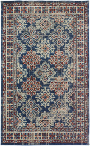 HomeRoots 13' Southwestern Distressed Area Rug - Earthy Blue, Red, and Ivory Design for Family-Friendly Spaces 13' X 15' 514665