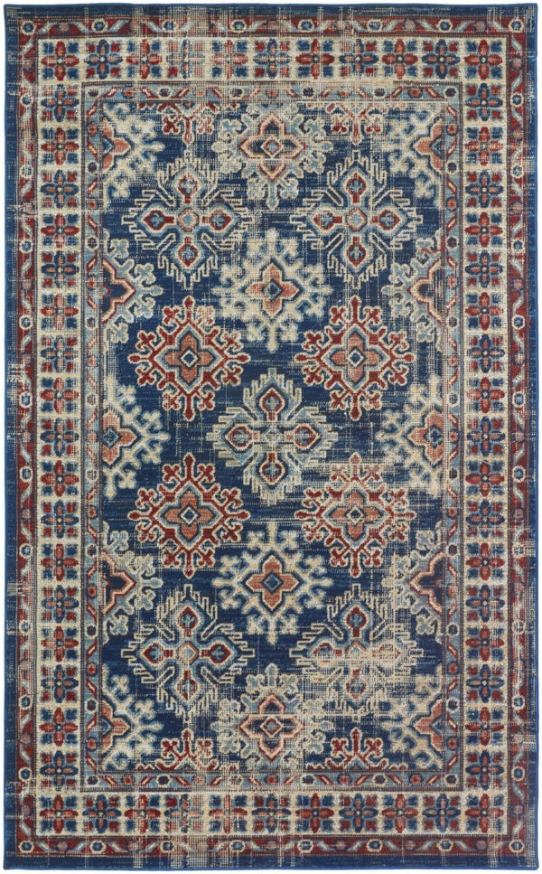HomeRoots 13' Southwestern Distressed Area Rug - Earthy Blue, Red, and Ivory Design for Family-Friendly Spaces 13' X 15' 514665