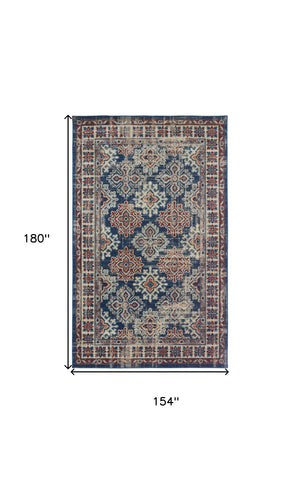 HomeRoots 13' Southwestern Distressed Area Rug - Earthy Blue, Red, and Ivory Design for Family-Friendly Spaces 13' X 15' 514665