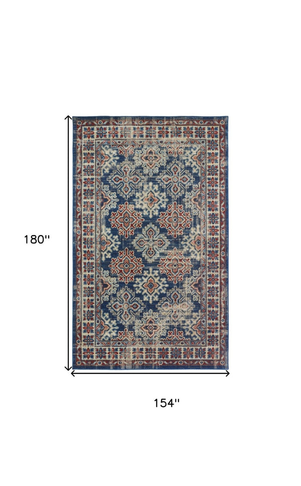 HomeRoots 13' Southwestern Distressed Area Rug - Earthy Blue, Red, and Ivory Design for Family-Friendly Spaces 13' X 15' 514665