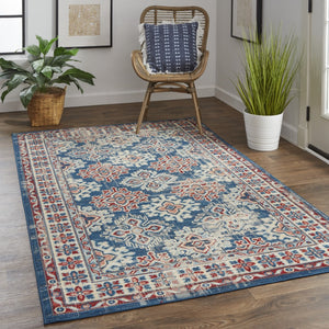 HomeRoots 13' Southwestern Distressed Area Rug - Earthy Blue, Red, and Ivory Design for Family-Friendly Spaces 13' X 15' 514665