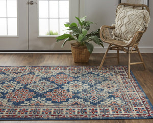 HomeRoots 13' Southwestern Distressed Area Rug - Earthy Blue, Red, and Ivory Design for Family-Friendly Spaces 13' X 15' 514665