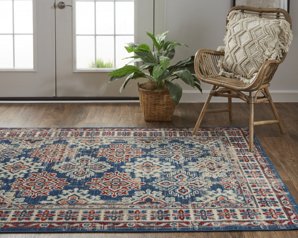 HomeRoots 13' Southwestern Distressed Area Rug - Earthy Blue, Red, and Ivory Design for Family-Friendly Spaces 13' X 15' 514665