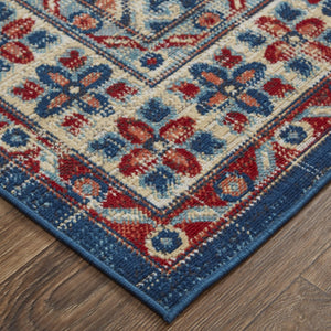 HomeRoots 13' Southwestern Distressed Area Rug - Earthy Blue, Red, and Ivory Design for Family-Friendly Spaces 13' X 15' 514665
