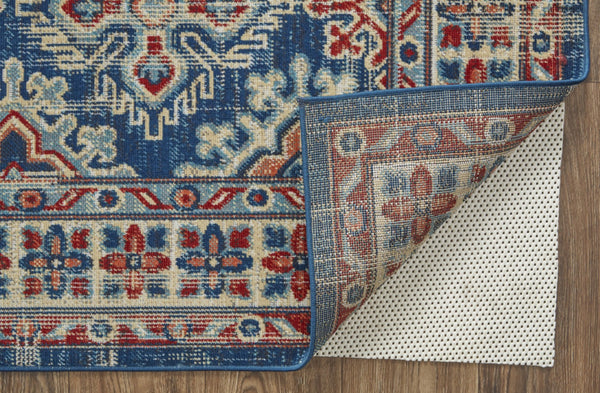 HomeRoots 13' Southwestern Distressed Area Rug - Earthy Blue, Red, and Ivory Design for Family-Friendly Spaces 13' X 15' 514665