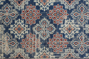 HomeRoots 13' Southwestern Distressed Area Rug - Earthy Blue, Red, and Ivory Design for Family-Friendly Spaces 13' X 15' 514665