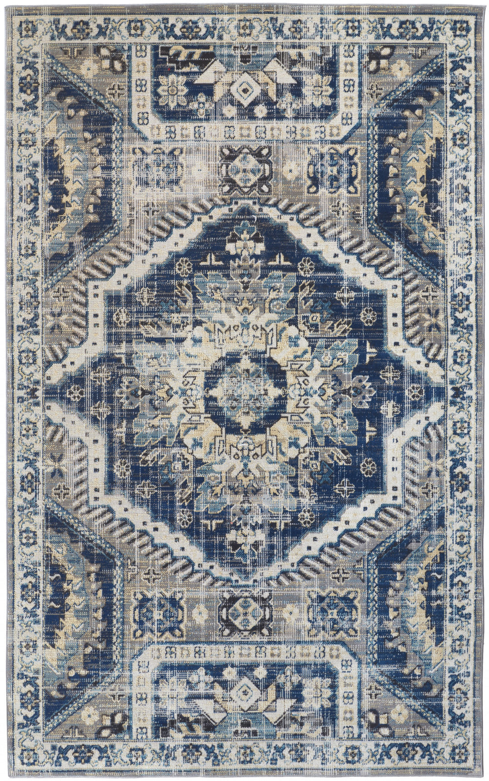 Homeroots 8' X 11' Blue And Ivory Abstract Power Loom Distressed Stain Resistant Area Rug Blue,Ivory Polypropylene 514669