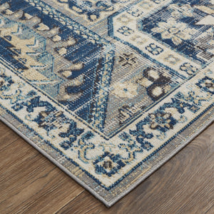 Homeroots 8' X 11' Blue And Ivory Abstract Power Loom Distressed Stain Resistant Area Rug Blue,Ivory Polypropylene 514669