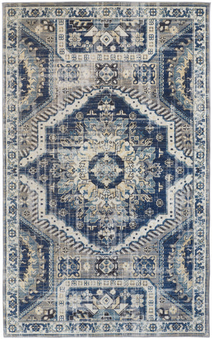 Homeroots 13' X 15' Blue And Ivory Abstract Power Loom Distressed Area Rug Blue,Ivory Polypropylene 514672