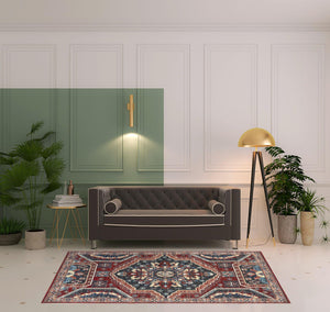 Homeroots 5' X 8' Red Gray And Tan Abstract Power Loom Distressed Stain Resistant Area Rug Red,Gray,Tan Polypropylene 514674