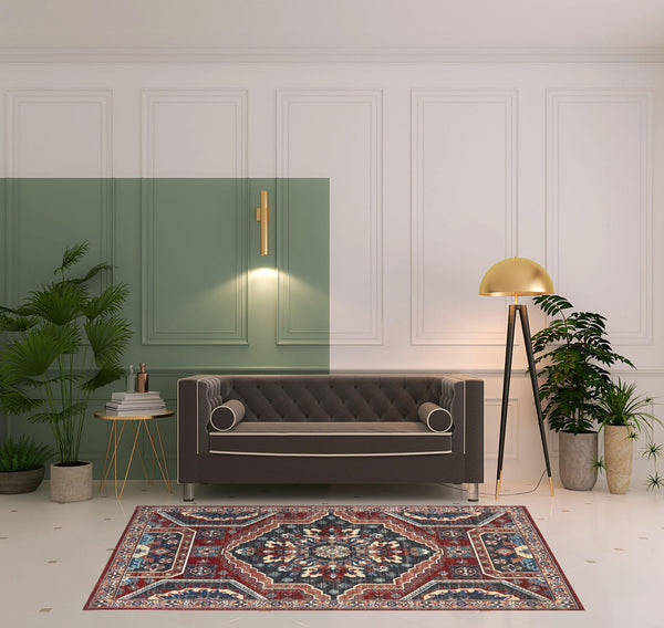 Homeroots 5' X 8' Red Gray And Tan Abstract Power Loom Distressed Stain Resistant Area Rug Red,Gray,Tan Polypropylene 514674