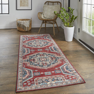 Homeroots 8' Red Gray And Tan Abstract Power Loom Distressed Stain Resistant Runner Rug Red,Gray,Tan Polypropylene 514678