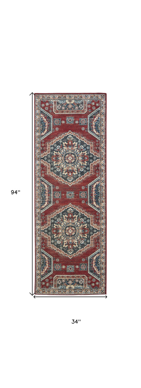 Homeroots 8' Red Gray And Tan Abstract Power Loom Distressed Stain Resistant Runner Rug Red,Gray,Tan Polypropylene 514678