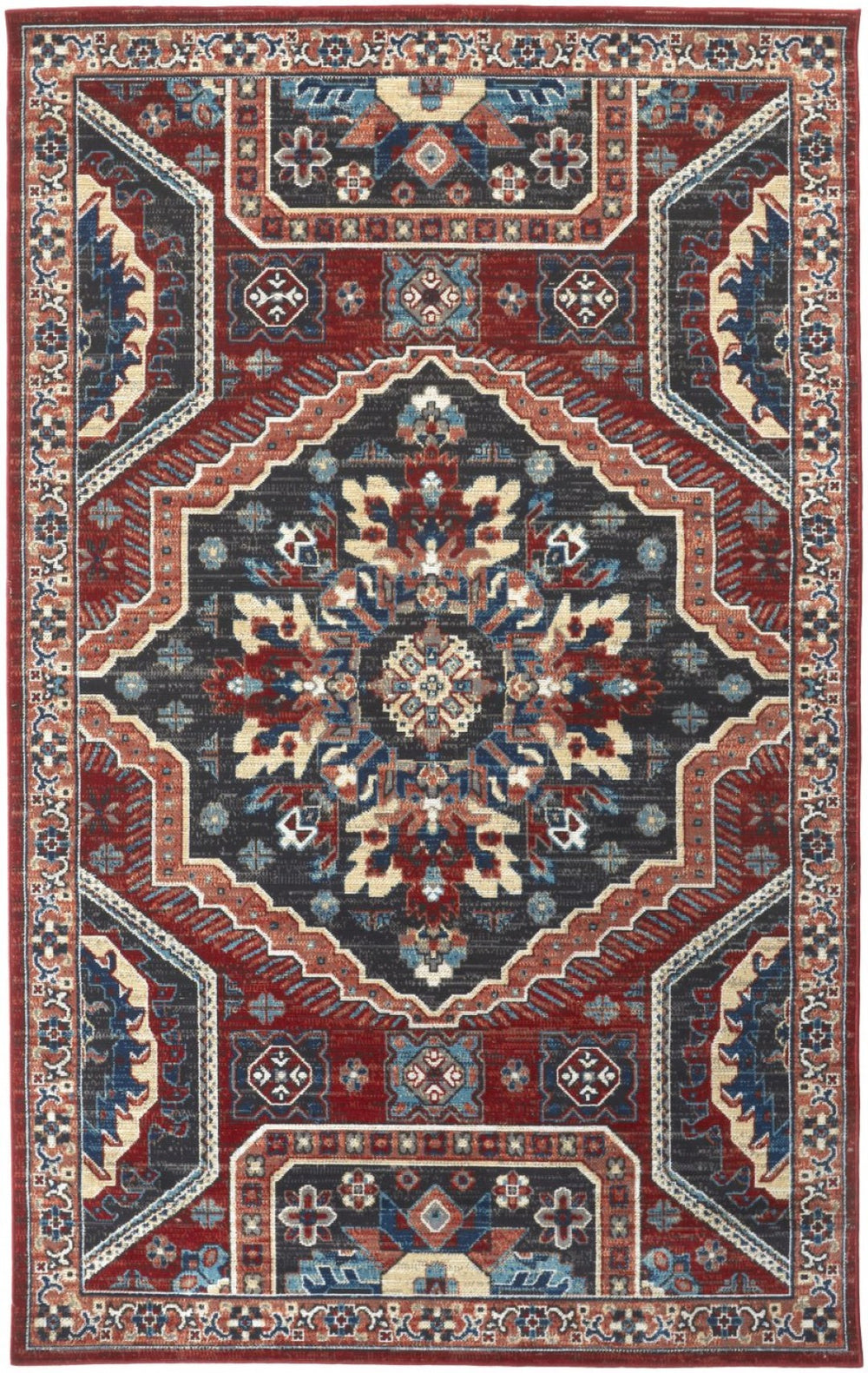 HomeRoots 10' Blue and Ivory Medallion Distressed Area Rug - Timeless Design, Durable, Easy-Care for Homes 13' X 15' 514679