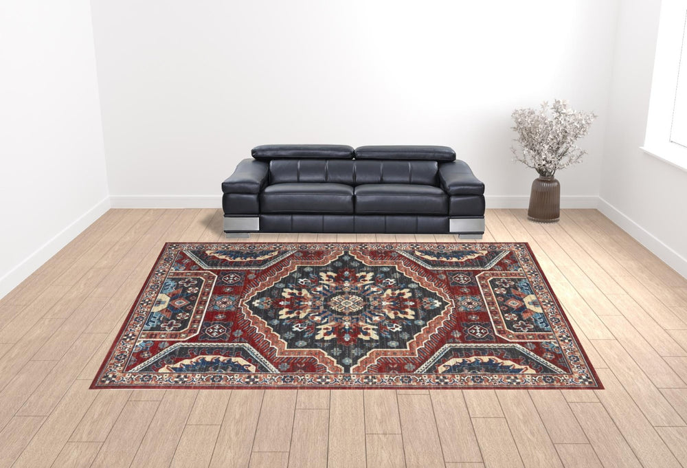 HomeRoots 10' Blue and Ivory Medallion Distressed Area Rug - Timeless Design, Durable, Easy-Care for Homes 13' X 15' 514679