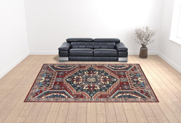 Homeroots 13' X 15' Abstract Power Loom Distressed Area Rug Red,Gray,Tan Polypropylene 514679