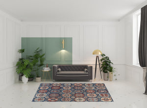 Homeroots 7' X 10' Blue Red And Tan Abstract Power Loom Distressed Stain Resistant Area Rug  Polypropylene 514682