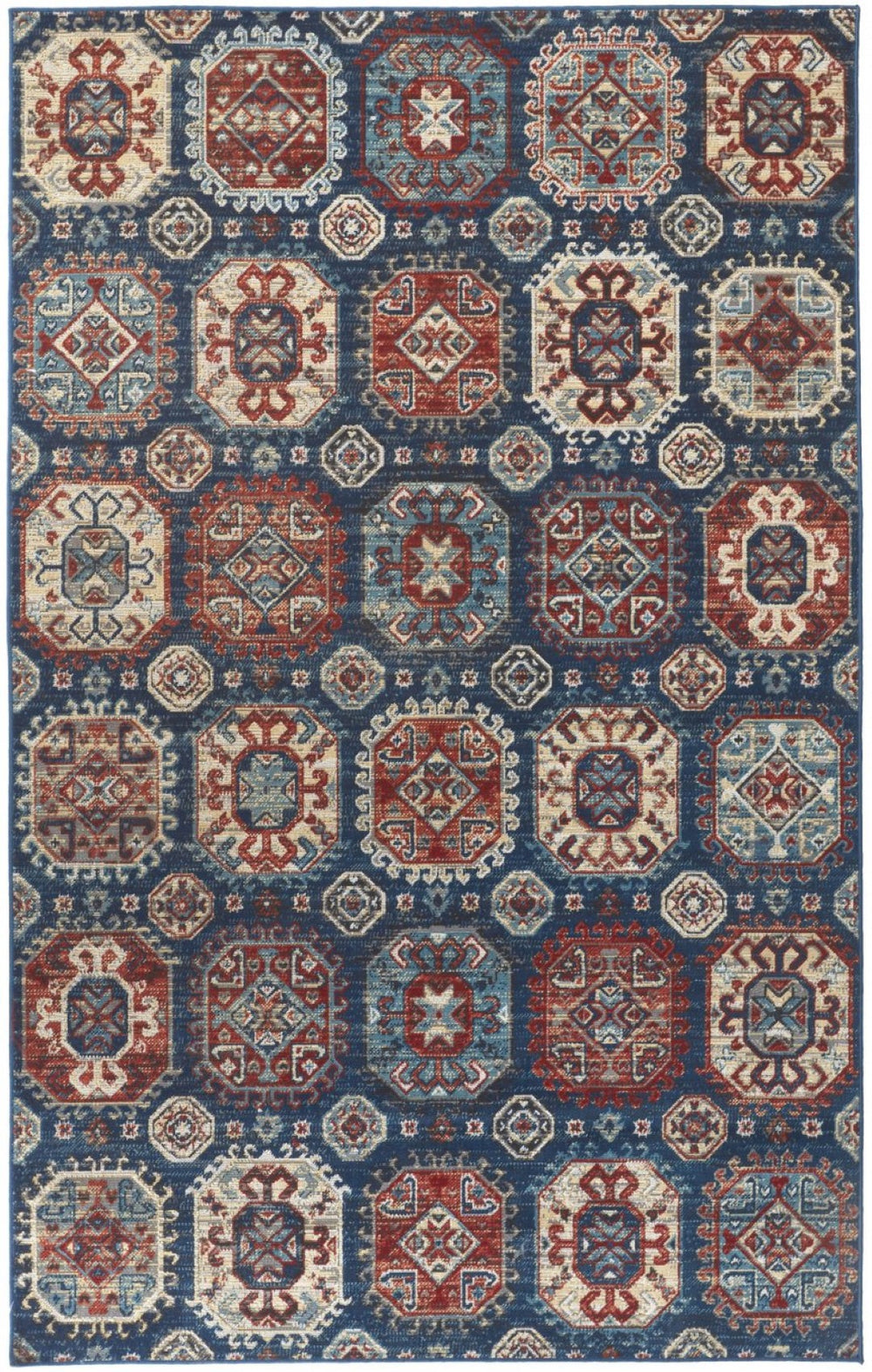 HomeRoots 10' Abstract Distressed Area Rug in Blue, Red, and Tan – Durable, Low-Pile Design for Modern Spaces 10' X 13' 514684