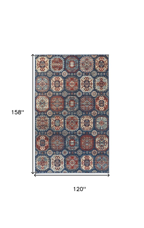 Homeroots 10' X 13' Blue Red And Tan Abstract Power Loom Distressed Stain Resistant Area Rug  Polypropylene 514684