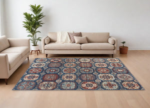 Homeroots 10' X 13' Blue Red And Tan Abstract Power Loom Distressed Stain Resistant Area Rug  Polypropylene 514684
