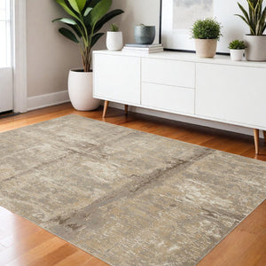 HomeRoots 4' Contemporary Tan Ivory and Brown Abstract Area Rug for Modern Living Spaces and Comfort 4' X 6' 514687