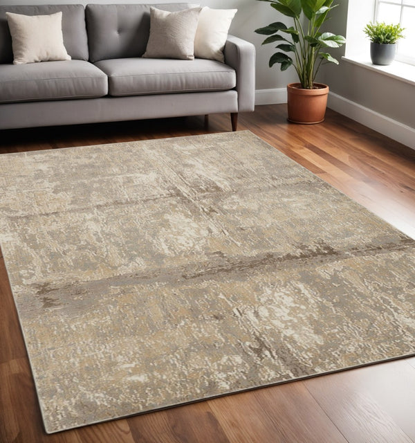 HomeRoots 4' Contemporary Tan Ivory and Brown Abstract Area Rug for Modern Living Spaces and Comfort 5' X 8' 514688