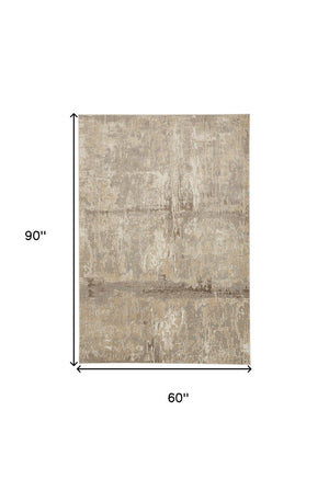 HomeRoots 4' Contemporary Tan Ivory and Brown Abstract Area Rug for Modern Living Spaces and Comfort 5' X 8' 514688