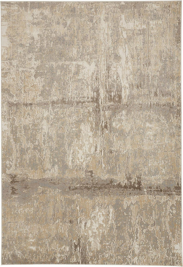 HomeRoots 4' Contemporary Tan Ivory and Brown Abstract Area Rug for Modern Living Spaces and Comfort 8' X 10' 514689